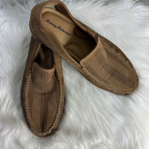 Tommy Bahama Felton Tan Perforated Leather Loafers Sz 8.5D - Picture 3 of 6